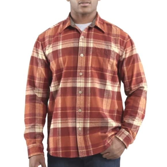 Carhartt Hubbard Cotton Flannel Button Down in Red and Orange Size Large - Picture 1 of 10